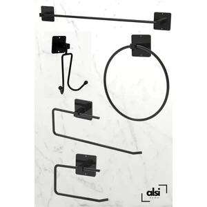 Alsi Home Yapışkanlı 5 Li Siyah Uzun Havlu Askısı Wc Kağıtlık Rulo Havluluk Askı Banyo Seti