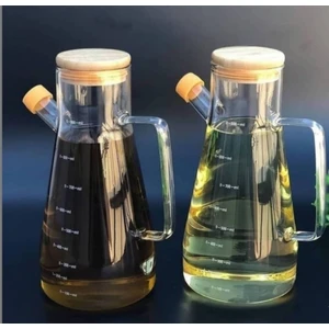 Amaç Yaşam ve Ambalaj Cam Yağdanlık 900 ml 2'li Set Borosilikat Cam  Bambu Kapaklı