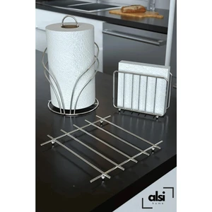 Alsi Home Lüx Paslanmaz Servis Sunum Seti Havluluk Peçetelik Nihale Parlak Krom 3'lü Mutfak