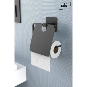 Alsi Home Yapışkanlı Kapaklı Siyah Tuvalet Kağıdı Tutacağı/tuvalet Wc Kağıtlık