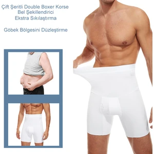 Secret Moda Dikişsiz Yüksek Bel Göbek Toparlayıcı Sıkılaştırıcı Göbek Düzleştirici Erkek Boxer Korse Beyaz