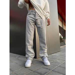 Açık Gri Yıkamalı Baggy Jean