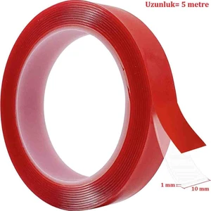 Çift Taraflı Bant Şeffaf Silikonlu Su Geçirmez Akrilik Montaj Bandı (5MX10MM)