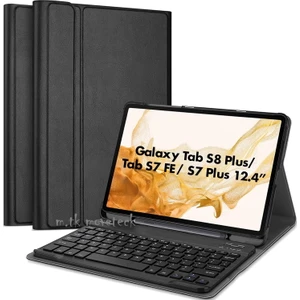M.TK Moveteck Samsung Galaxy Tab S7 Fe S8 Plus T970/X800/T733/T737/T736 12.4" Inç Klavyeli Tablet Kılıfı S Pen Kalem Bölmeli Kablosu Bluetooth Q