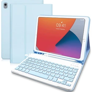 M.TK Moveteck Apple Ipad 7. 8. 9. Nesil 10.2 Inç Uyumlu Tablet Klavyeli Kılıf Bluetooth Özellikli Kablosuz Kalem Bölmeli Wireless Q