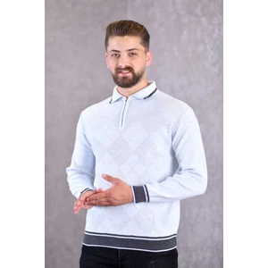 Erkek Çelik Örgü Önü Dokulu Gömlek Yaka Fermuarlı Polo Yakalı Tüylenmeyen Triko Kışlık Baba Kazak