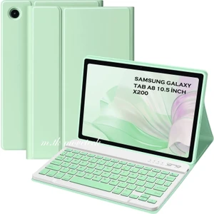 M.TK Moveteck Samsung Galaxy Tab A8 SM-X200 10.5 Inç Uyumlu Tablet Klavyeli Kılıf Bluetooth Özellikli Kablosuz Kalem Bölmeli Wireless Q