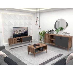 Set 1581-2070-1620 Exxen (Ahşap Ayaklı) Tv Ünitesi - Orta Sehpa - Konsol Seti Hat - Antrasit