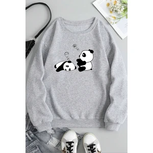 Only Trendwear  Unisex Uykucu Panda Baskılı Bisiklet Yaka Sweatshirt