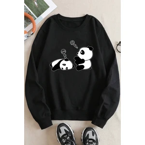 Only Trendwear  Unisex Uykucu Panda Baskılı Bisiklet Yaka Sweatshirt