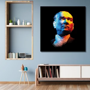 Tekli Kare Kanvas Tablo Yüksek Kalite Renkli Atatürk Portresi