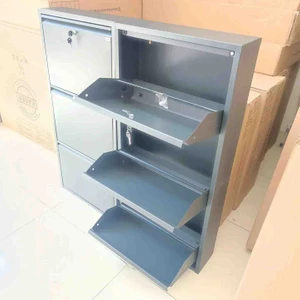 3+3 Antrasit Gri Kapaklı Metal Ayakkabılık