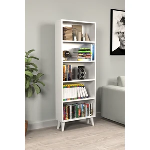 Kitaplık Parlak Beyaz 5 Raflı Açık Kitaplık