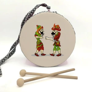 Karagöz ve Hacivat  Baskılı,gerçek Deri, Oyuncak Çocuk Davulu (1-5 Yaş)(Mavi)