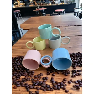 Holly Home 5 Kişilik Seramik Çay / Nescafe Kupa Bardak Takımı Pudra Renkler Kupa Seti 5X(180ML, 6,5HX8CM)