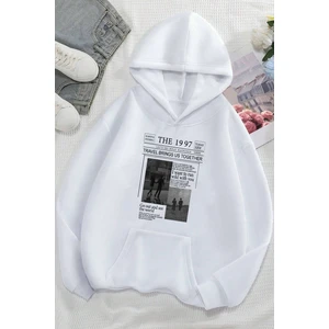 Beyaz The 1997 Baskılı Oversize Kapüşonlu Sweatshirt