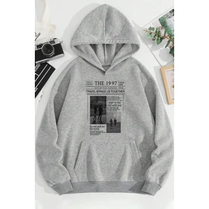 Gri The 1997 Baskılı Oversize Kapüşonlu Sweatshirt
