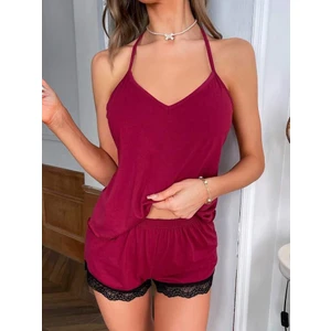 Kadın Bordo Dantelli Pijama Takımı