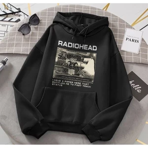 Siyah Radiohead Dna Breeding Baskılı Kapüşonlu Kalın Kumaş Sweatshirt