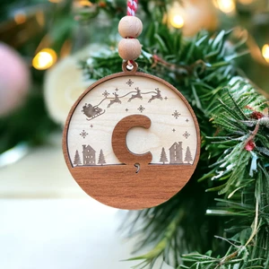 Haydi Dekor Iskandinav Tarzı Ç Harfi Yılbaşı Ağaç Süsü, Kişiselleştirilmiş Minimalist Noel Baba Desenli Çam Ağacı Süsü