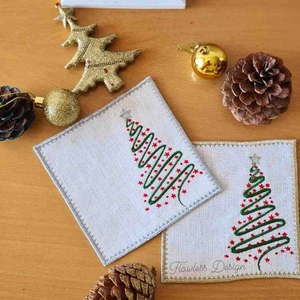 2'li Yılbaşı Ağaç Işlemeli Kokteyl Peçetesi