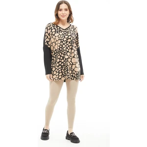 Büyük Beden Bluz Desenli Açık Kahve