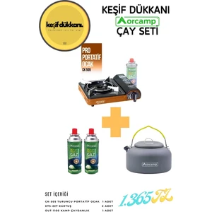 Keşif Dükkanı Orcamp Çay Seti - Portatif Kamp Ocak + Çaydanlık + Yedek Kartuş
