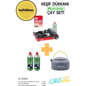 Keşif Dükkanı Orcamp Çay Seti - Portatif Kamp Ocak + Çaydanlık + Yedek Kartuş