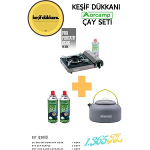 Keşif Dükkanı Orcamp Çay Seti - Portatif Kamp Ocak + Çaydanlık + Yedek Kartuş