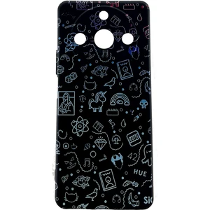 Realme 11 Pro Siyah Kılıf Resimli Desenli Emoji Mini Love Tam Koruma