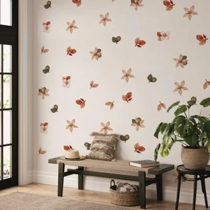 Lizpo Decor Minimalist Sonbahar Soyut Çiçek Boho Tarzı Kabuğu ve Sopa Suluboya Duvar Sticker