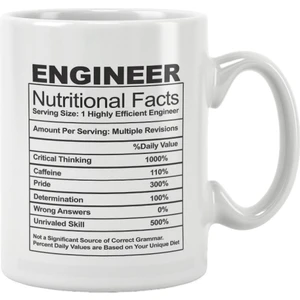 Qoeuyl Boutique Engineer Nutrition Facts Mühendis Hediye Baskılı Kupa Bardak