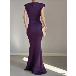 Kadın Krep Kumaş Yaka Eteği Volanlı Abiye Elbise (Renkli)