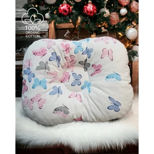 Lucky Baby  Organik Pamuklu 0-12 Ay Bebek Düz Baş Yastığı Renkli Kelebekler Bebek Yastığı