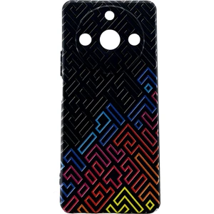 Realme 11 Pro Siyah Kılıf Resimli Desenli Lastik Kabartma Dörtgen Tam Koruma