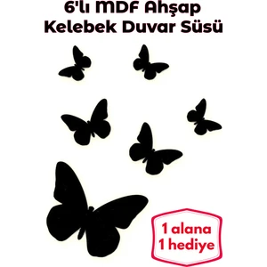 Tesbih Sakarya - 6'lı Mdf Ahşap - Siyah Kelebek Duvar Süsü - 1 Set Alana 1 Set Hediye
