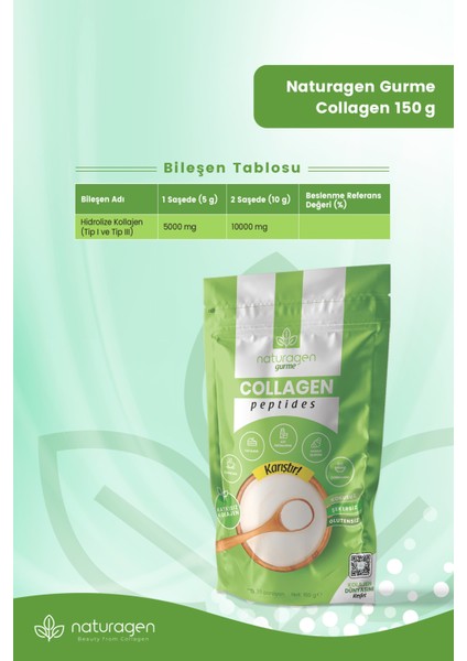 Gurme %100 Saf Collagen Peptit 150 gram(Tip1&Tip3 Sığır Toz  Peptit)Helal Sertifikalı