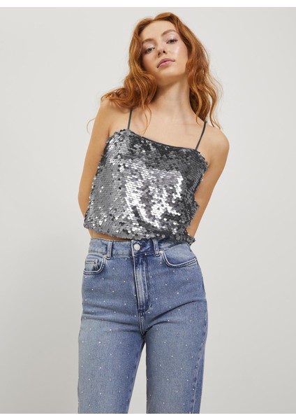 Payetli Gümüş Kadın Büstiyer Jxava Sequın Strap Crop Top Wvn