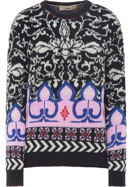 Bisiklet Yaka Normal Desenli Siyah Kazak Kadın MGKD03085