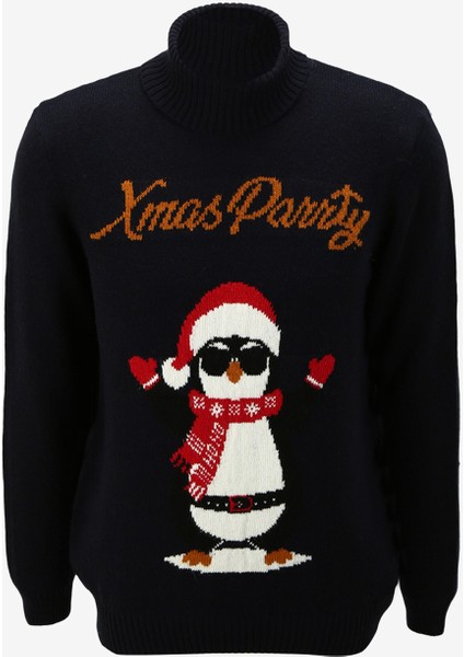 Balıkçı Yaka Basic Jakarlı Lacivert Erkek Kazak F3WM-KZK-998