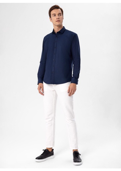 Slim Fit Klasik Yaka Düz Lacivert Erkek Gömlek GM1007100571 fiyatları