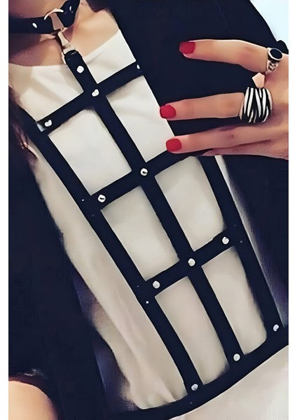 Mlvx Dikdörtgen Detaylı Şık Deri Harness - 4 Blsm