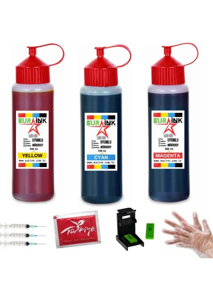 Hp 652, 651, 650, 305, 47 Kartuş Uyumlu Dolum Seti· 3 x 500 ml Renkli