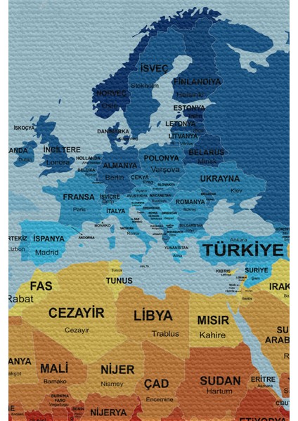 Duvar Örtüsü / Halısı Detaylı Güncel Türkçe Dünya Haritası li Kanvas Kumaş - 3973