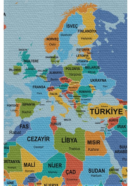 Duvar Örtüsü / Halısı Detaylı Güncel Türkçe Dünya Haritası li Kanvas Kumaş - 3974