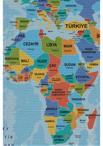 Duvar Örtüsü / Halısı Detaylı Güncel Türkçe Dünya Haritası li Kanvas Kumaş - 3974