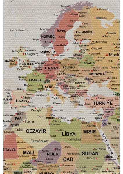 Duvar Örtüsü / Halısı Detaylı Güncel Türkçe Dünya Haritası li Kanvas Kumaş - 3979 fiyatları