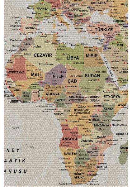 Duvar Örtüsü / Halısı Detaylı Güncel Türkçe Dünya Haritası li Kanvas Kumaş - 3979 modelleri