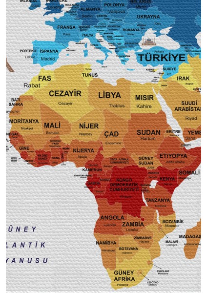 Duvar Örtüsü Bayrak Detaylı Türkçe Güncel Dünya Haritası Kanvas Duvar Halısı - 4047