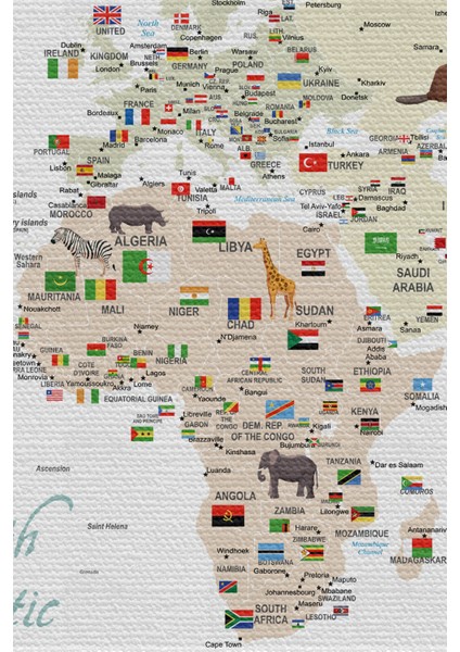 Duvar Örtüsü Çocuk Odası Dünya Haritası li Kanvas Duvar Halısı - 4043